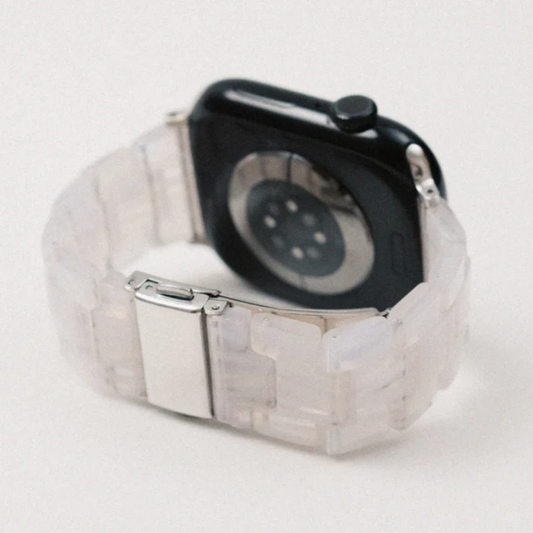 Icy Shell – Wide Resin Strap for Apple Watch (Pearl White Finish)