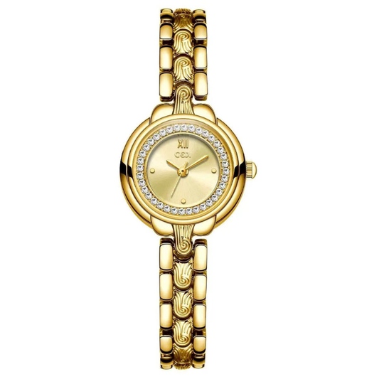 Versatile Radiance: Luxurious Gold Diamond Dial Watch with Gold Alloy Case & Bracelet