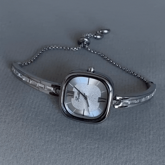 Square Luxury Quartz Watch: Adjustable Silver Chain with Diamond Accents