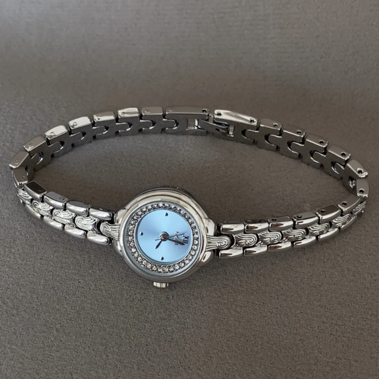 Blue Glow – Women’s Silver Watch with Crystal-Accented Petite Dial