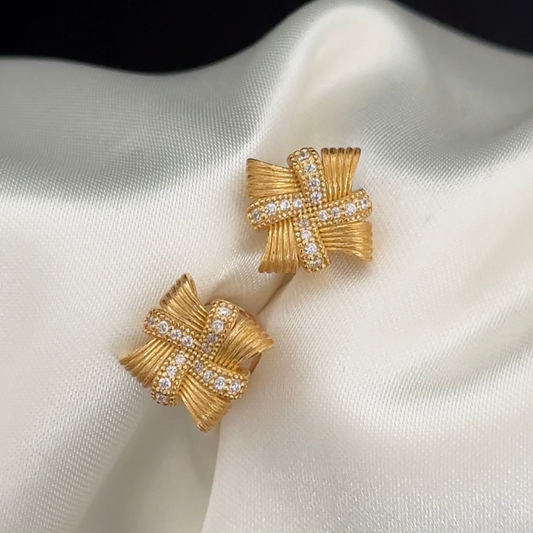 Modern Geometry: Defined by Square Forms – Gold-Tone Zirconia Stud Earrings