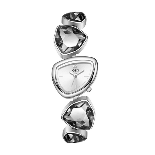 Women’s Quartz Bracelet Watch – Black Crystal Band with Silver Triangle Dial