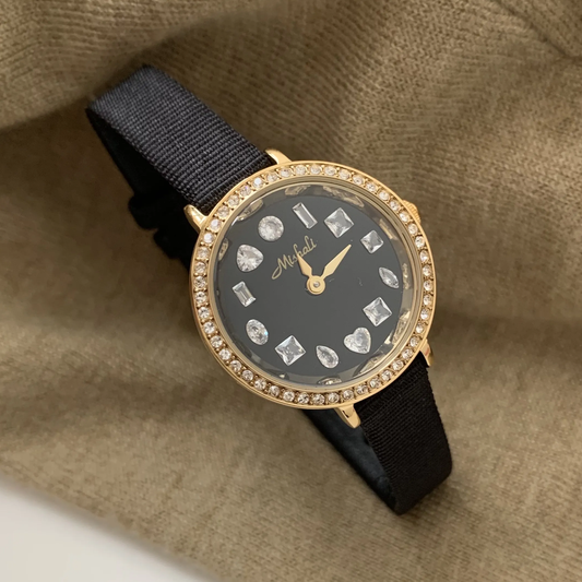 Radiant Noir Timepiece: Gold and Black Watch