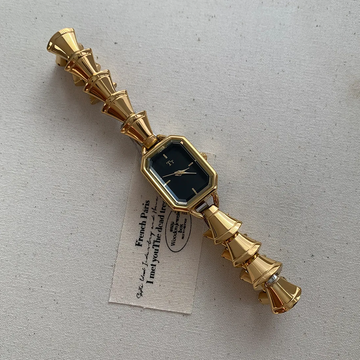 Unique Style: Gold Square Strap & Black Dial Quartz Watch