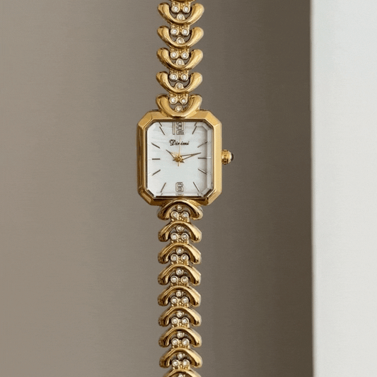 Modern Minimalist White Rectangle Dial Watch - Gold Alloy Quartz Bracelet