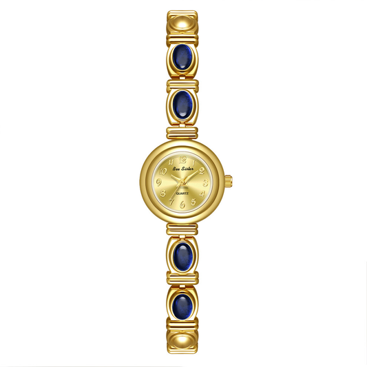 Celeste Ora – Blue Agate Gold Bracelet Watch with Retro Charm