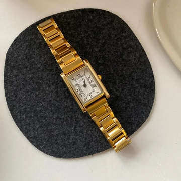 Golden Square Timepiece: Stainless Steel White Dial Quartz Watch