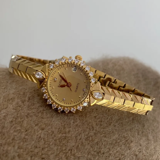 Regal Glow Wimepiece: Reloj de dial de diamantes de cadena de oro