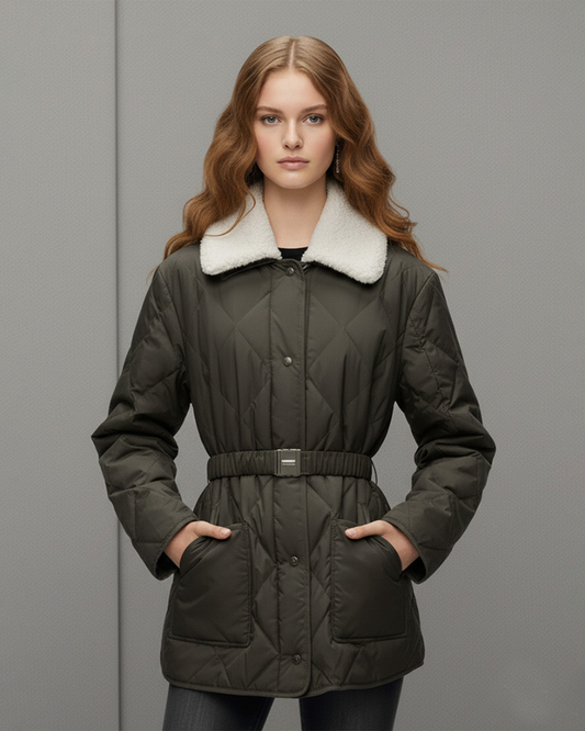 Ultra-Light Quilted Down Coat with Removable Fur Collar