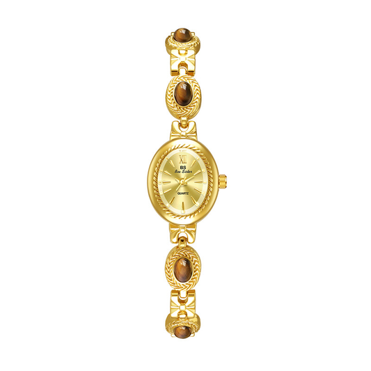 Crimson Elegance Timespiece: Tiger Eye Quartz Watch