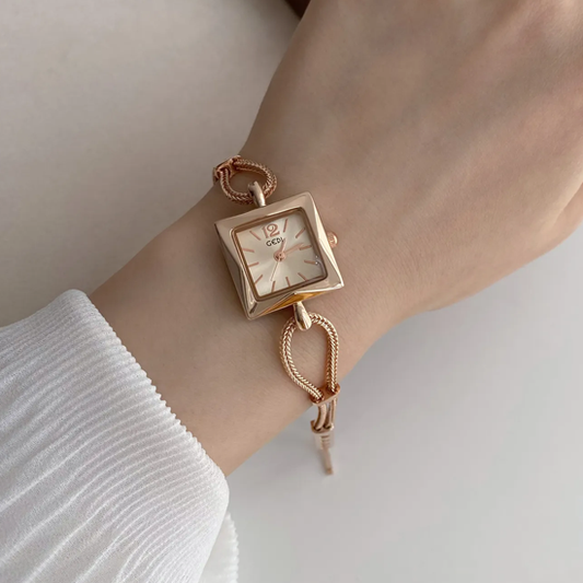 Rose Gold Radiance Timepiece: Square Waterproof Chain Watch