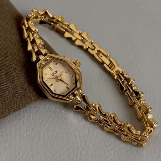Gold Thorn Bracelet Quartz Watch for Women – Octagonal Gold Dial, Bold & Elegant