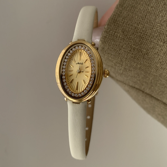 Cream Luxe Timepiece: Oval Leather Watch