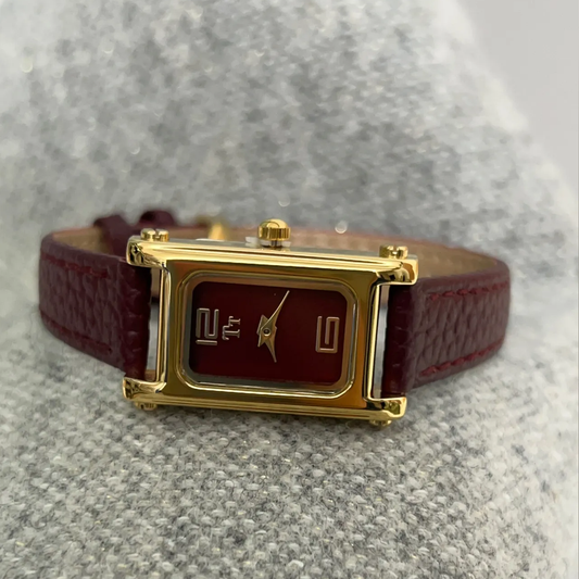 Vintage Luxury: Angora Red Leather Square Quartz Watch