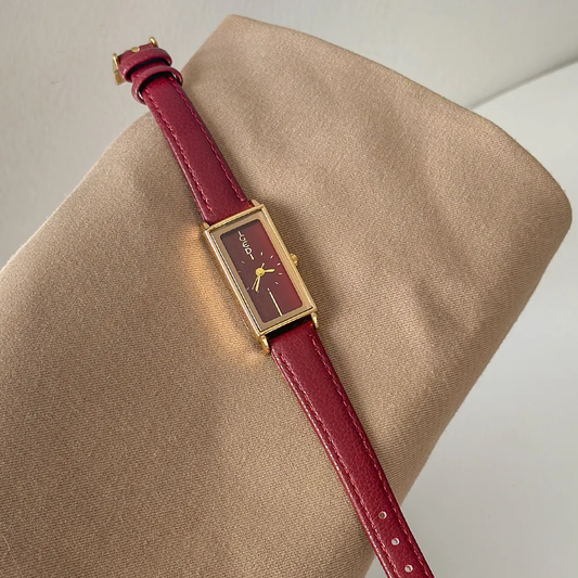 Elegant Timepiece: Angora Red Minimalist Gold Case & Red Dial Quartz Watch