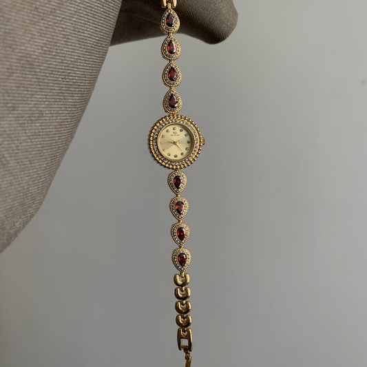 Ruby Charm Timepiece: Red Zircon Bracelet Watch