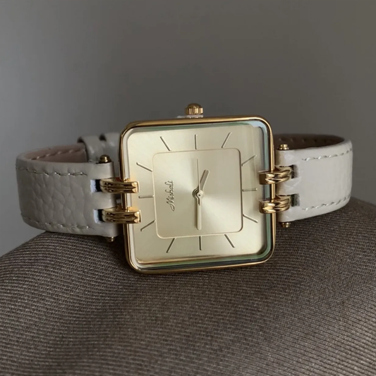 Beige Luxe Timepiece: Large Dial Quartz Watch