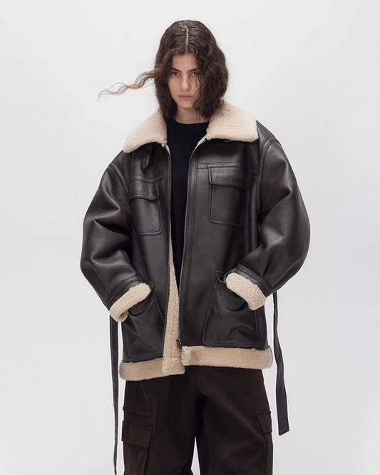 Classic Retro Leather Jacket - Detachable Belt, Thickened Stand Collar for Secure Fit