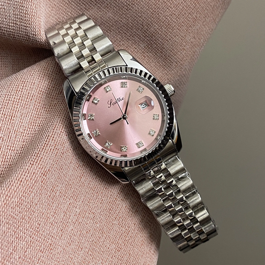 Blush Grace Timepiece: Pink Calendar Dial Watch