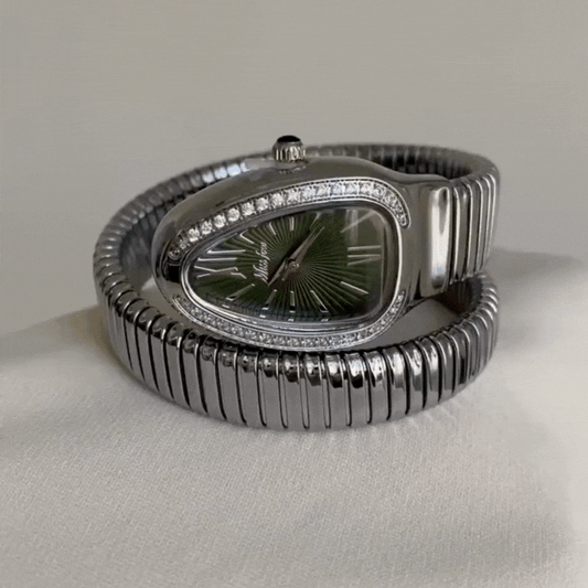 Servicio verde serpenti: reloj de brazalete elástico plateado y verde