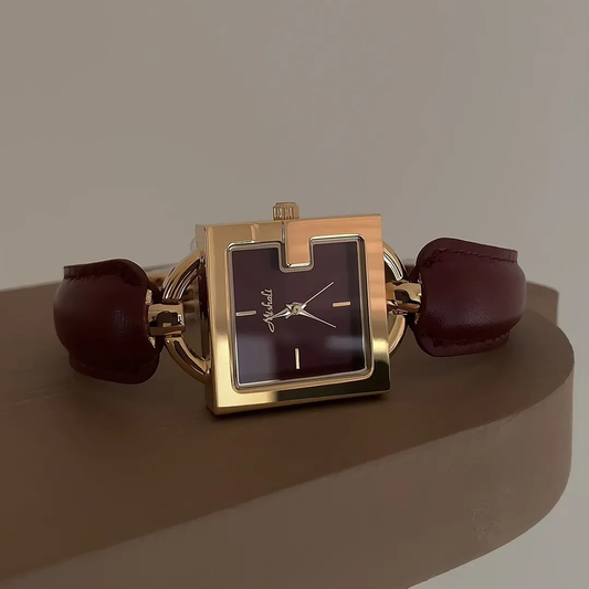 Boutique Red Timepiece: Angora Leather & Square Dial Quartz Watch