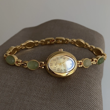 Jade Serenity – Gold Bracelet Watch with Oval Face