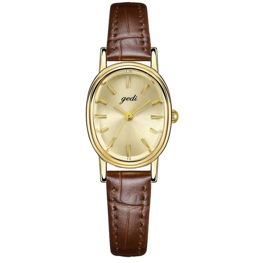 Autumn Muse – Women’s Oval Gold Watch with Brown Leather Band