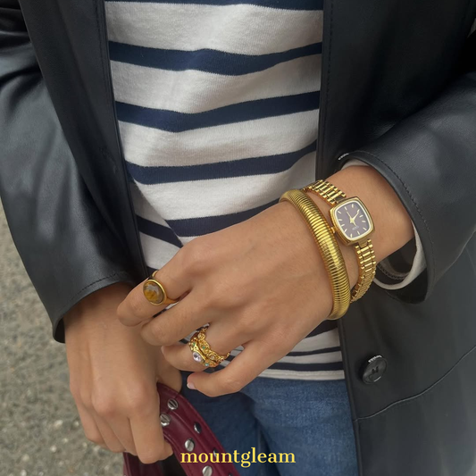 Golden Charm Timepiece: Rectangle Chain Watch