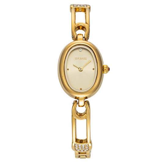Vintage Classic Oval Dial Gold-Tone Alloy Bracelet Quartz Watch
