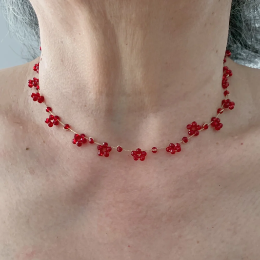 Handmade Red Crystal Necklace & Bracelet – “Crystal Berry” Two-Way Jewelry, Elegant Beaded Chain for Women
