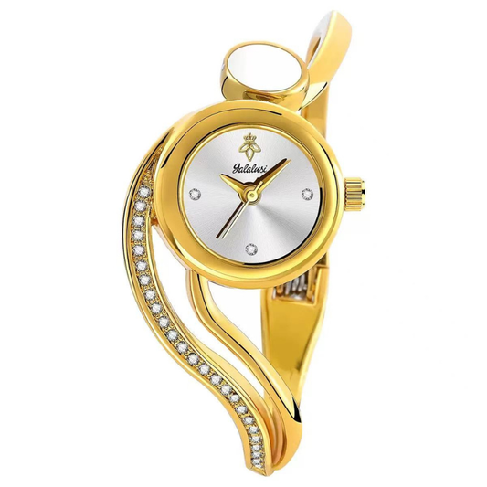 Luxe Sparkle Elegant: White Diamond Round Dial Watch with Diamond Bracelet