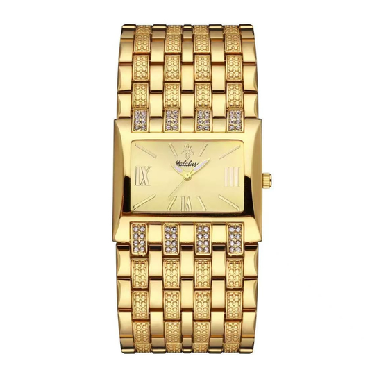 Modern Opulence: Gold Rectangle Dial with Wide Diamond-Set Bracelet