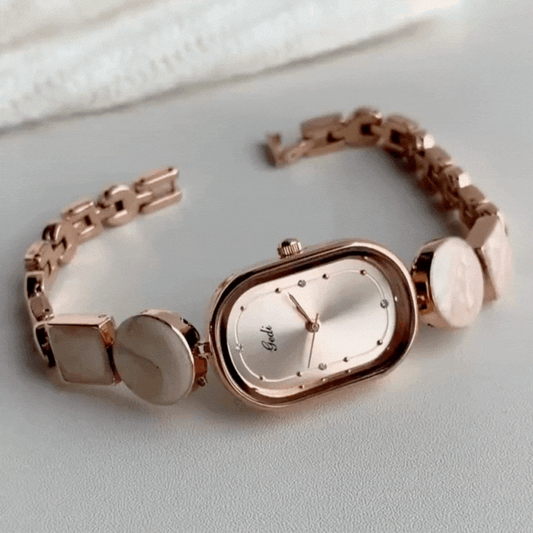 Shell Geometry Irregular Pink Chain Rose Gold Dial Watch: Chic Quartz Timepiece
