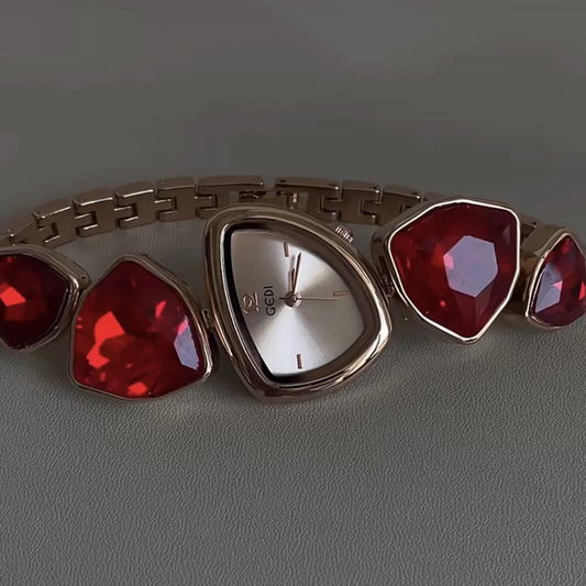 Crimson Crystal Timepiece: Irregular Red Crystal Chain Quartz Watch