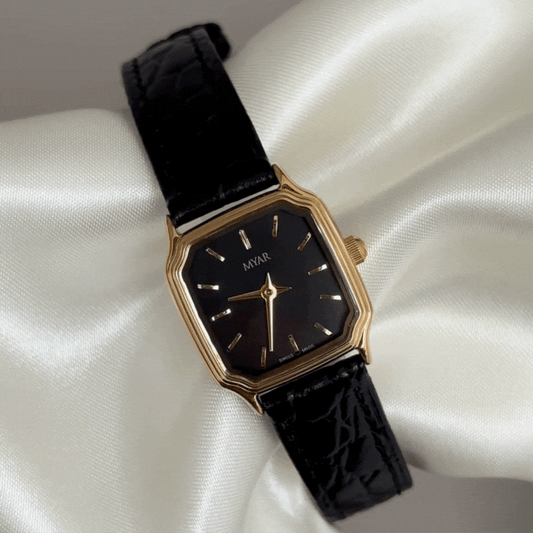 Urban Commute Black Square Dial Watch – Gold Case & Black Genuine Leather Quartz