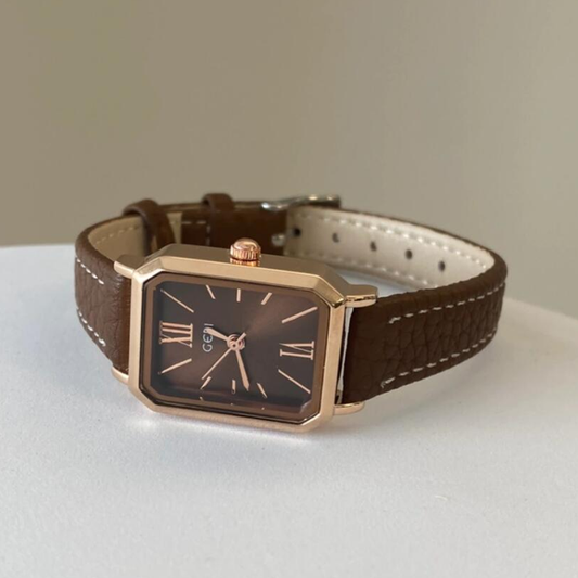 Chestnut Elegance Timepiece: Rose Gold and Brown Leather Watch