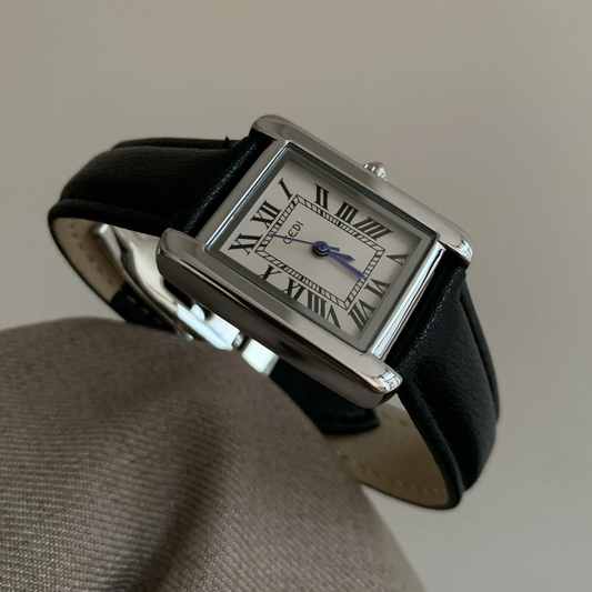 Onyx Silver Timepiece: Black Strap Square Quartz Watch