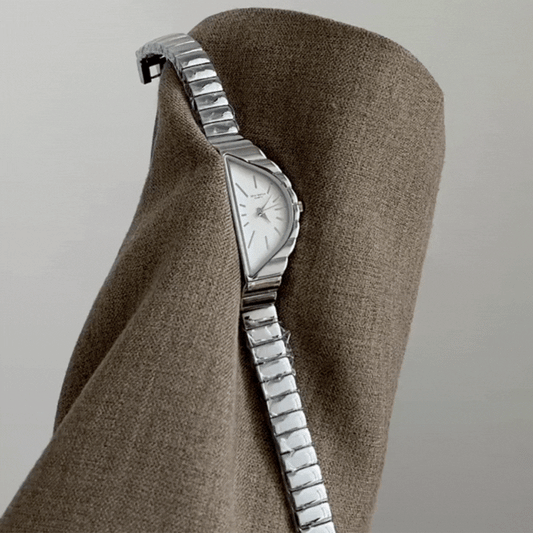 White/Silver Women’s Watch – Minimalist Half-Moon Dial Silver Bracelet | Dainty Elegant Silver Watch for Women – Luna