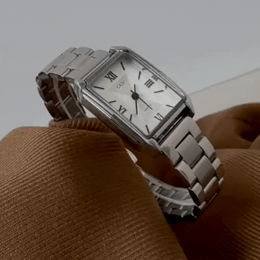 Geo Blanc – Women’s Silver Watch with Minimal Geometric Dial