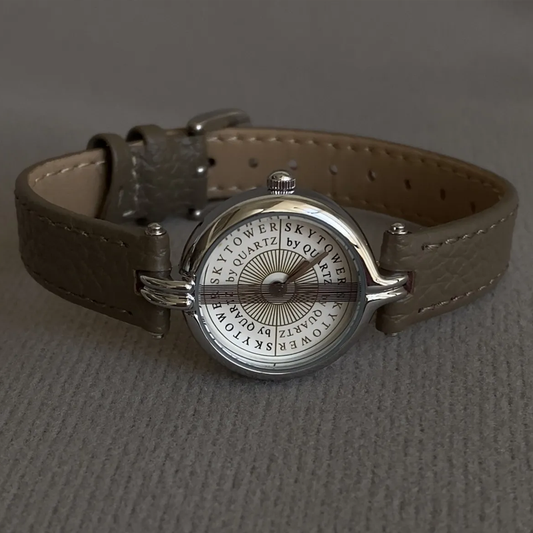 Elephant Grey Timepiece: Silver Case White Letter Dial Leather Watch