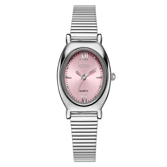 Silver Bamboo Bracelet Pink Oval Dial Ladies' Quartz Watch