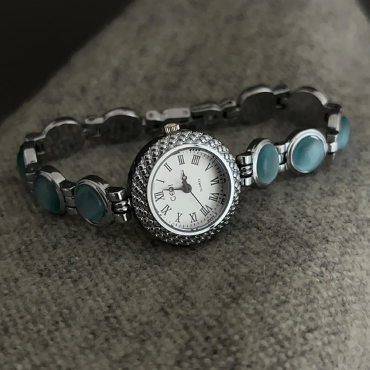 Aqua Blue Cat’s Eye Stone Inlay with Bracelet Design Women’s Quartz Watch