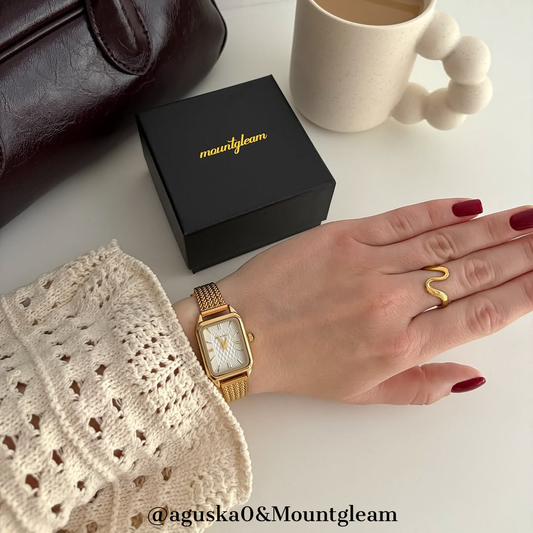 Parisian Classic - Gold Wheat Chain Watch with White Rectangular Dial