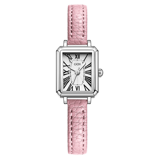 Pink Elegance Timepiece: Mini Square Roman Dial Leather Watch