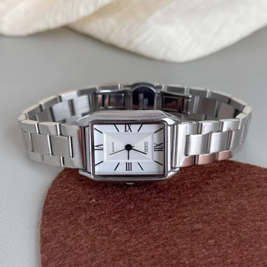Geo Blanc – Women’s Silver Watch with Minimal Geometric Dial
