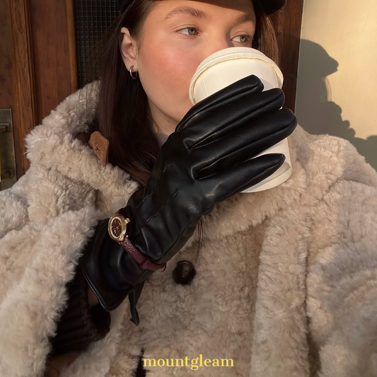 Vintage French Chic: Angora Red Leather & Oval Diamond Set Quartz Watch