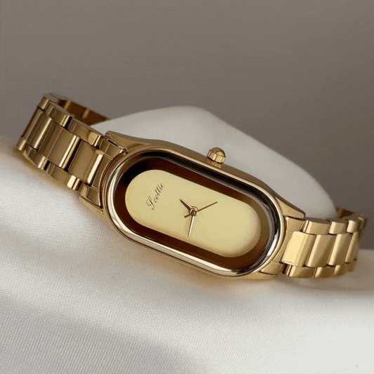 Executive Gold Oval Dial Stainless Steel Bracelet Quartz Watch