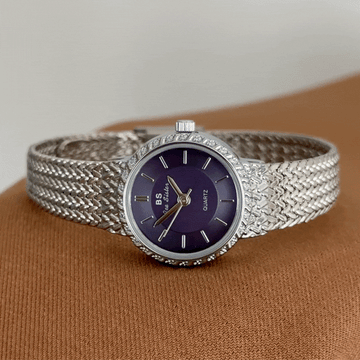Daily Elegance Purple Round Dial Silver Bezel Wheat Pattern Alloy Strap Watch
