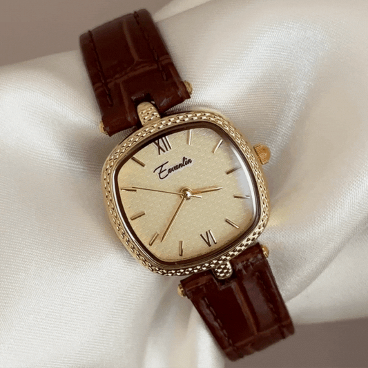 Classic Business Gold Square Dial Watch – Brown Genuine Leather Strap Quartz