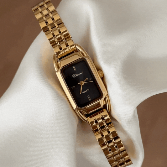 Sophisticated Black Rectangular Gold-Tone Quartz Timepiece